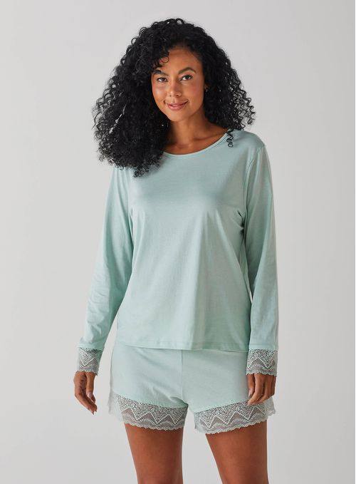Shorts de Pijama en Algodón con Encaje 20702